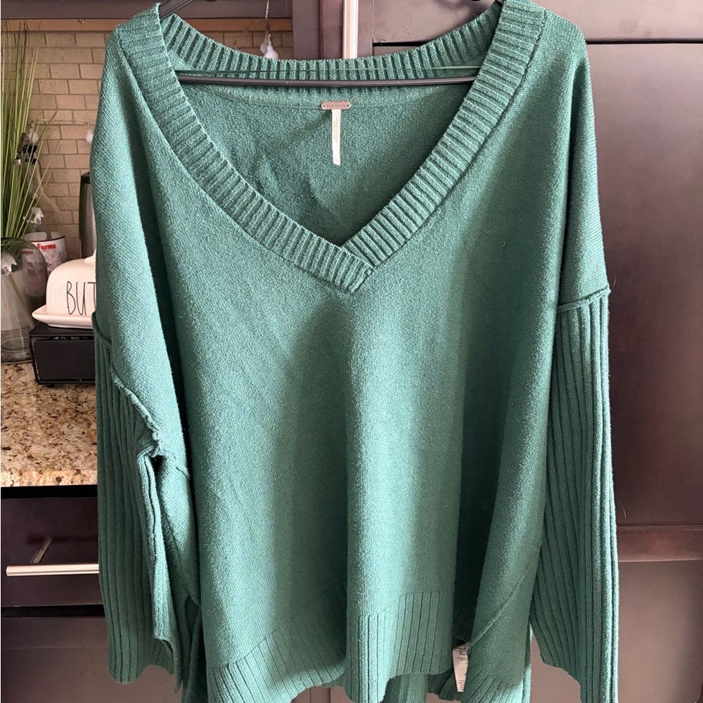 Free People Green V-Neck Sweater